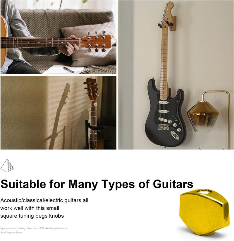 MAXCHEER 6PCS Metal Small Square Shape Guitar Tuning Peg Tuners Machine Head Replacemen Buttons knob Handle Tip (Gold Small) - Image 4